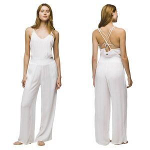 PRANA‎ Fernie Wide Leg White Jumpsuit NWT – Size Small – Adjustable Straps Modal